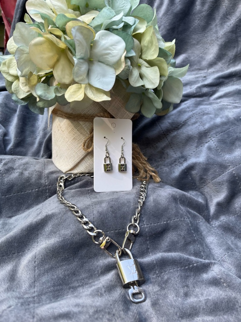 ✨ STUNNING Authentic Louis Vuitton Upcycled Padlock Necklace & Earrings Set ✨